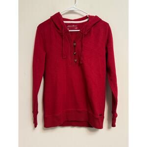 Eddie Bauer Three Button Pullover Brushed Fleece Hoodie Red Women's XS
